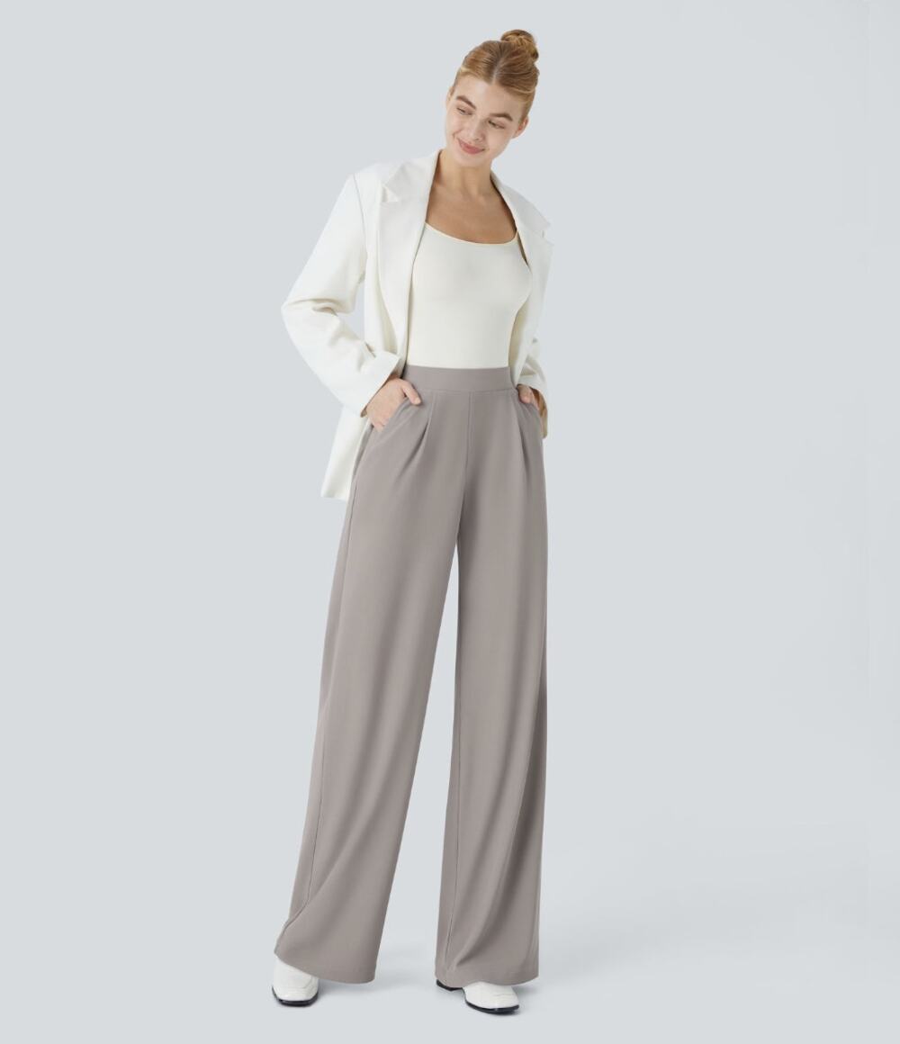 Halara | NWT Gray Flex MicroWaffle High-Waisted Wide Leg Pants
